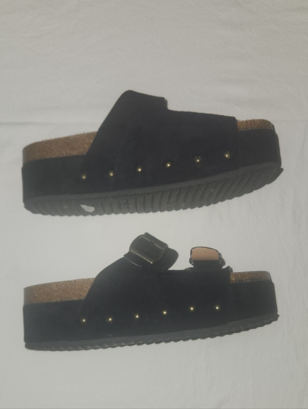 Corkys Hey Girl Black Faux Suede Studded Slide Platform Sandals Size 9